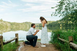 man proposing at radnor lake in nashville, tennesee